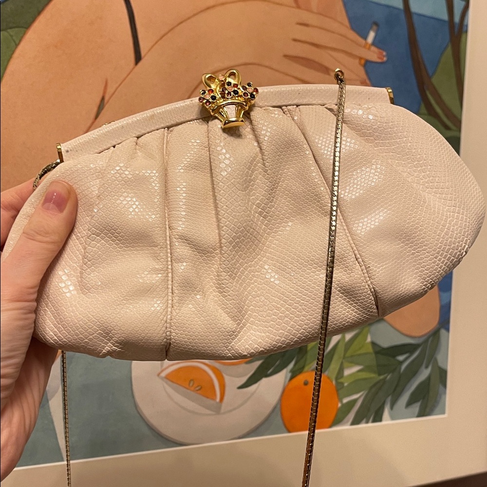 Judith Leiber Cream Exotic Leather Lizard Vintage Clutch Bag
